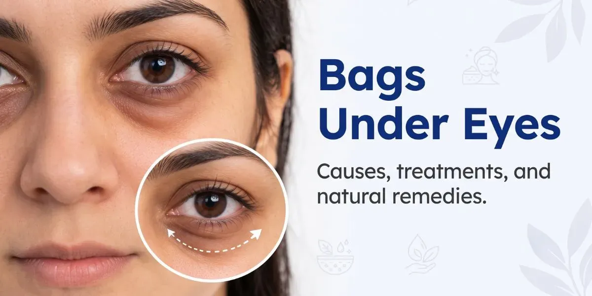 Close-up of under-eye area showing mild puffiness known as bags under eyes