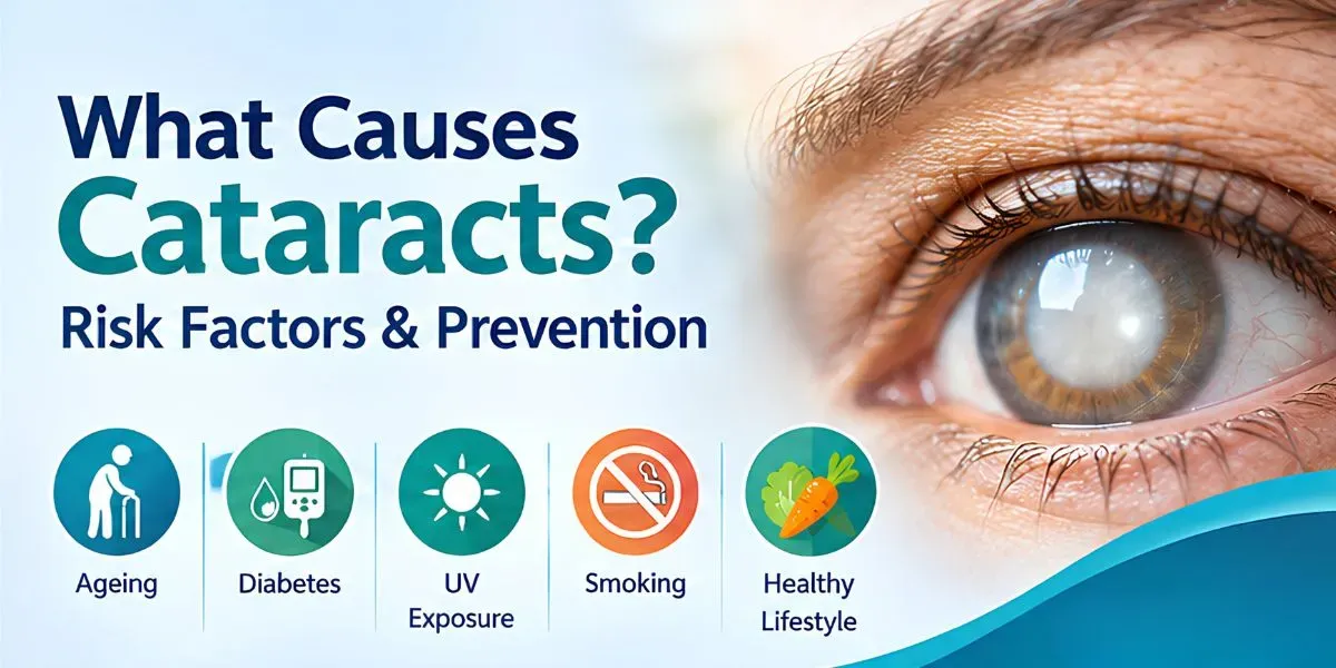 Illustration comparing a clear eye lens with a clouded lens affected by cataract