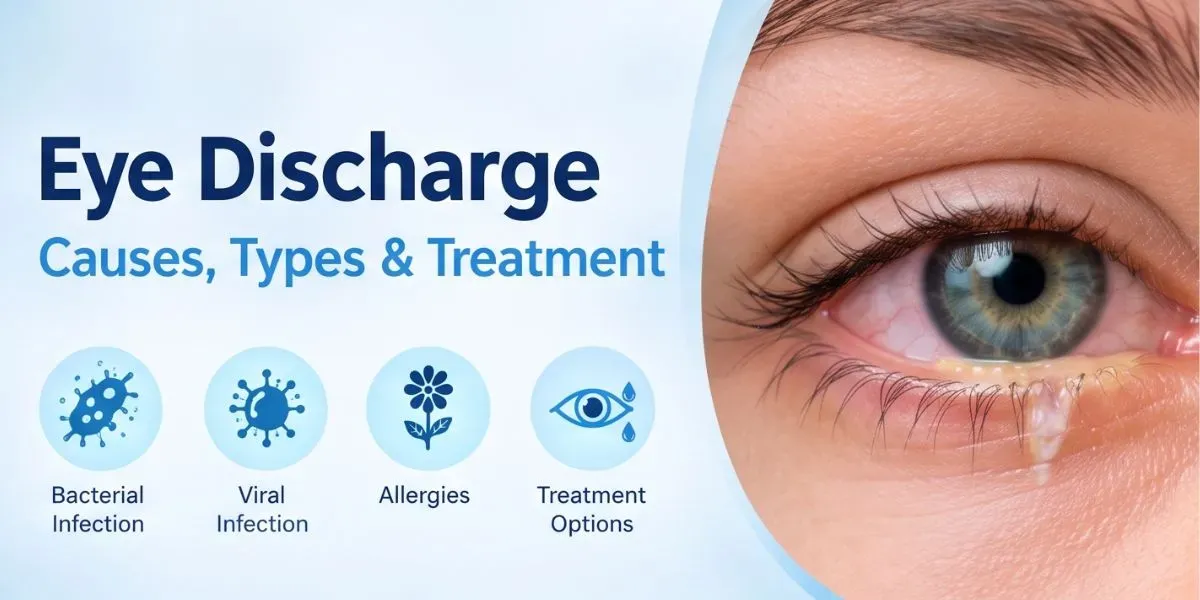 Close-up of an eye with mild discharge at the corner
