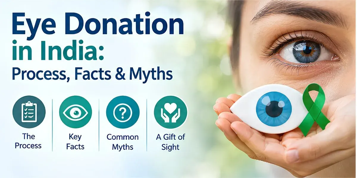 Eye donation and cornea transplant illustration, gift of sight