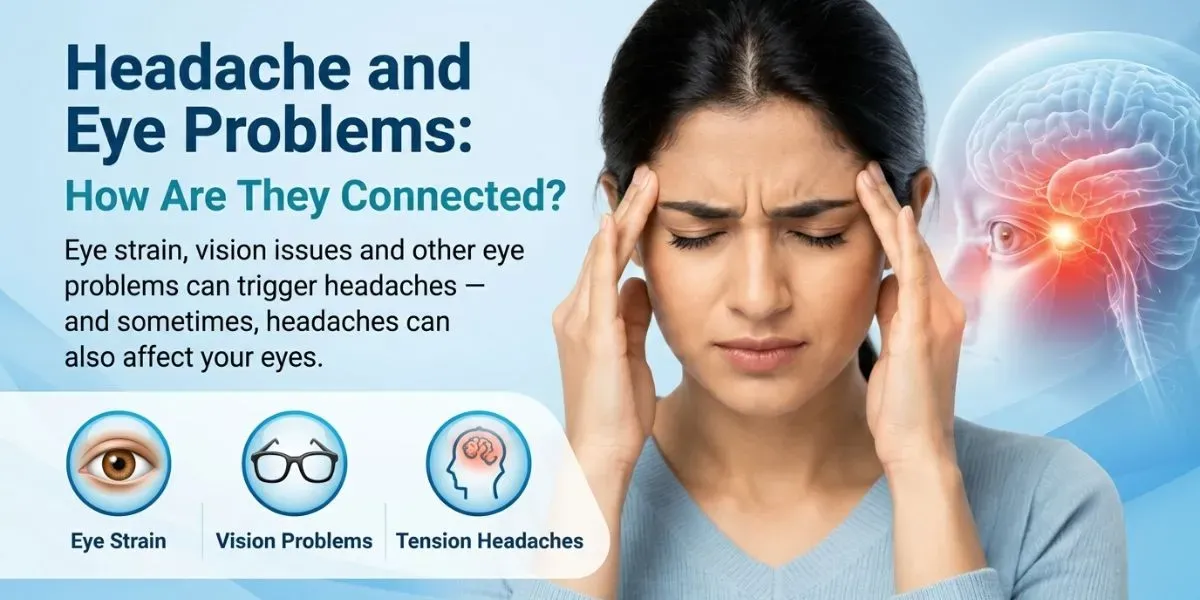 Person experiencing a headache with pain around the eyes and forehead
