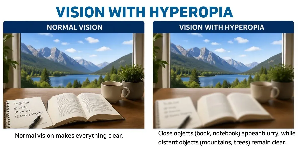 Vision with hyperopia or farsightedness