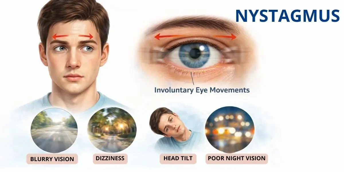 Illustration explaining nystagmus, involuntary repetitive eye movement