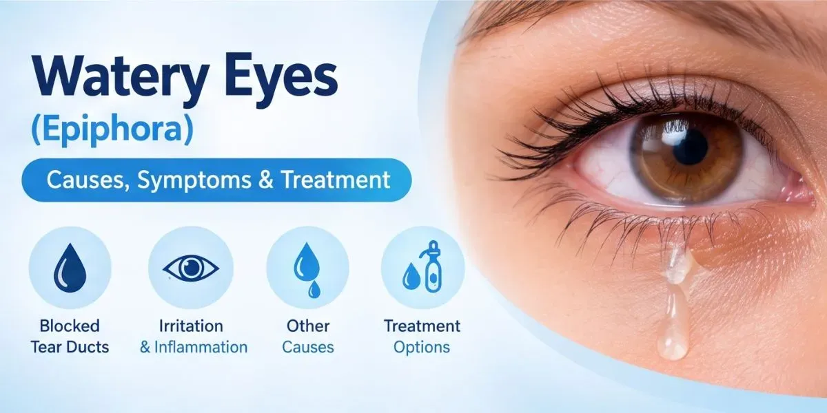 Illustration of tear overflow from the eye, known medically as epiphora or watery eyes